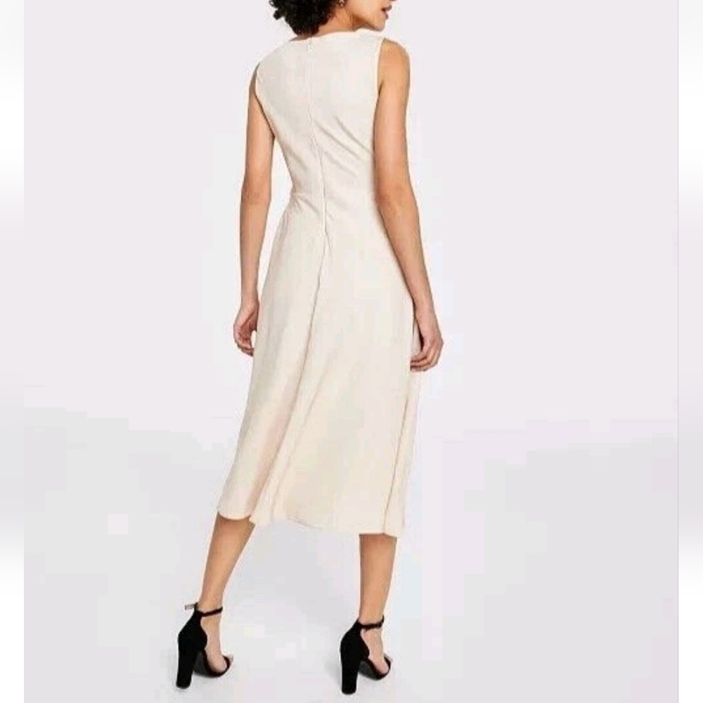 DKNY Womens Cocktail Midi Dress Fit & Flare Floral Beige Multi-Color SIZE 8 - Picture 2 of 6